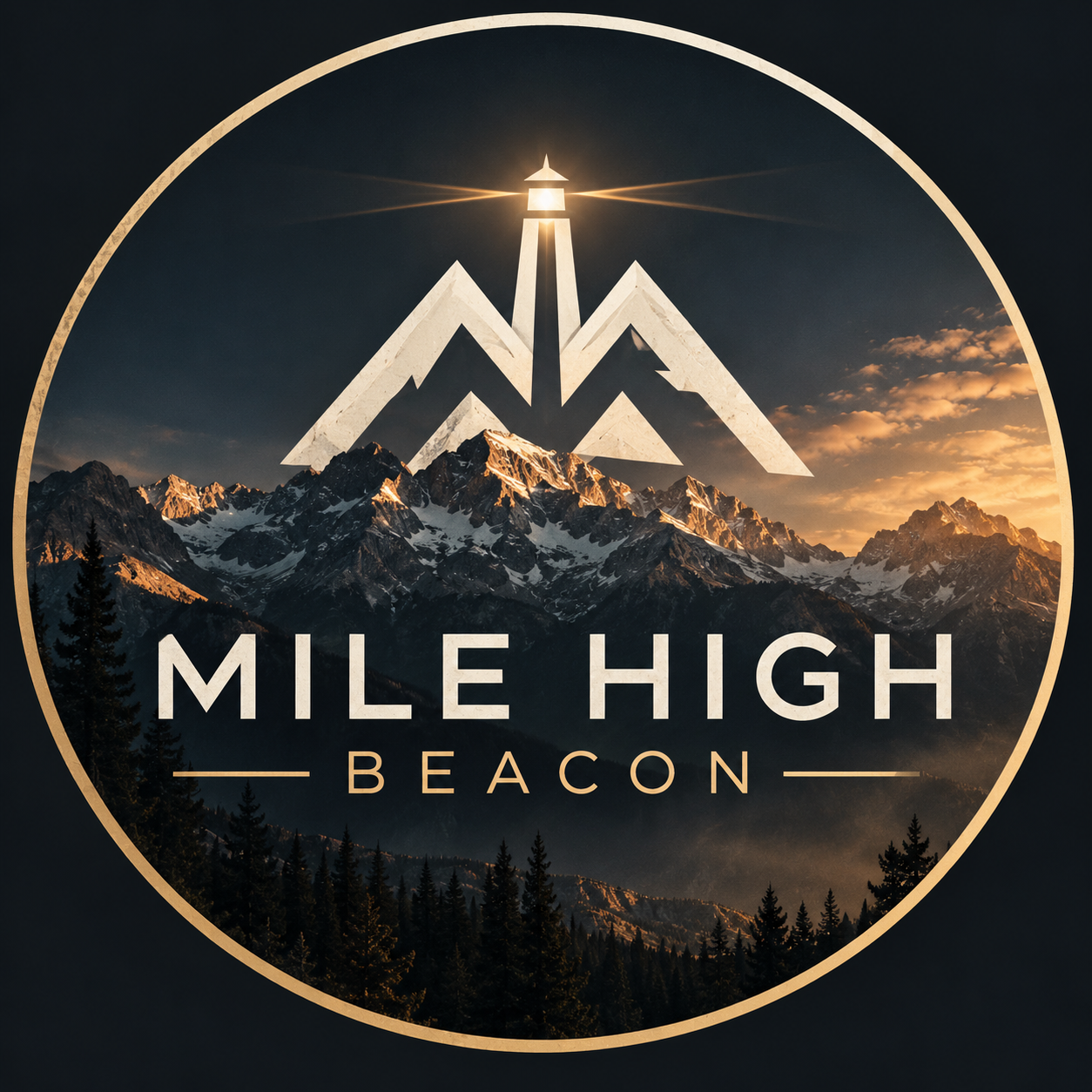 Mile High Beacon mountain and beacon emblem